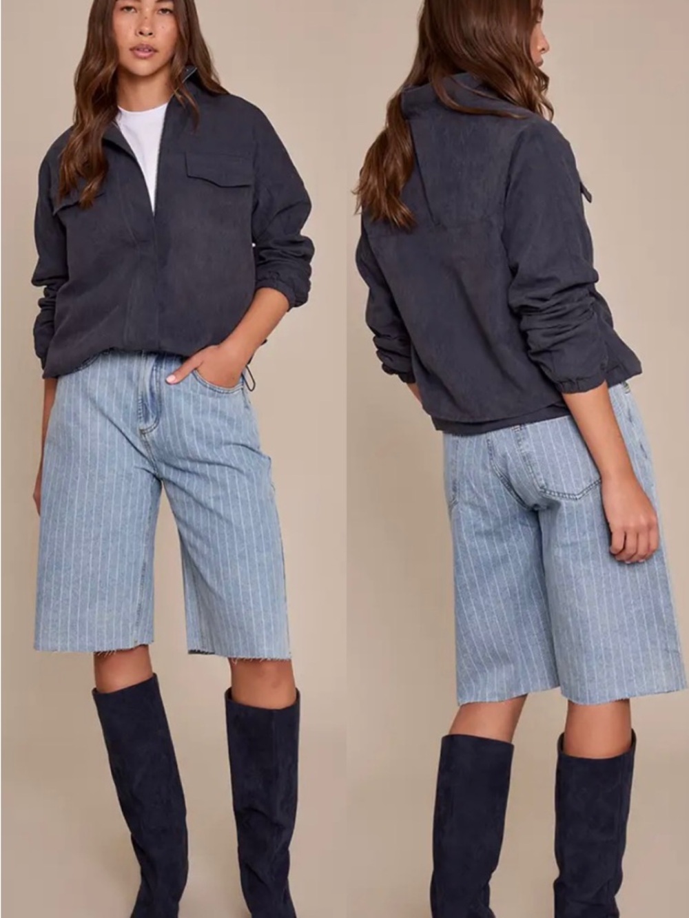 PrettyLittleThing• Light Blue Pinstripe Long Line Denim Shorts